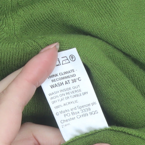 Marks and Spencer Men's Green V-Neck Acrylic Jumper Medium