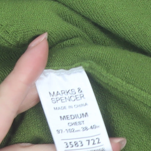 Marks and Spencer Men's Green V-Neck Acrylic Jumper Medium