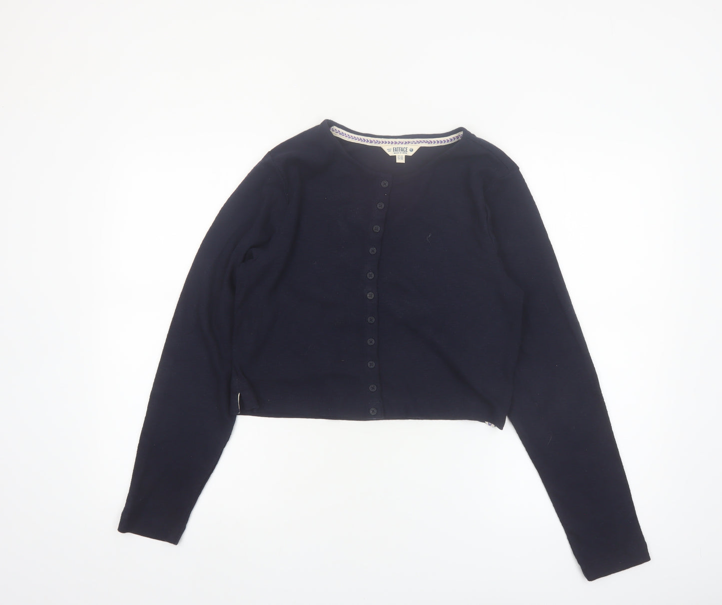 FatFace Women's Blue Cropped Button-Up Cardigan UK 14 Cotton Blend