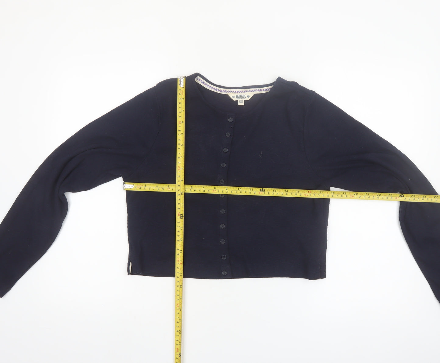 FatFace Women's Blue Cropped Button-Up Cardigan UK 14 Cotton Blend