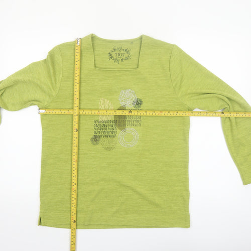 Tigi Women’s Green Long Sleeve Square Neck Jersey Top Size 14