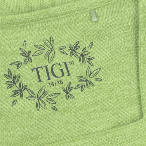 Tigi Women’s Green Long Sleeve Square Neck Jersey Top Size 14