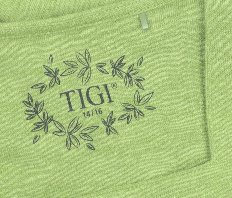 Tigi Women’s Green Long Sleeve Square Neck Jersey Top Size 14