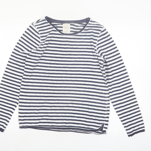 White Stuff Womens Blue Striped Long Sleeve Cotton T-Shirt UK 10