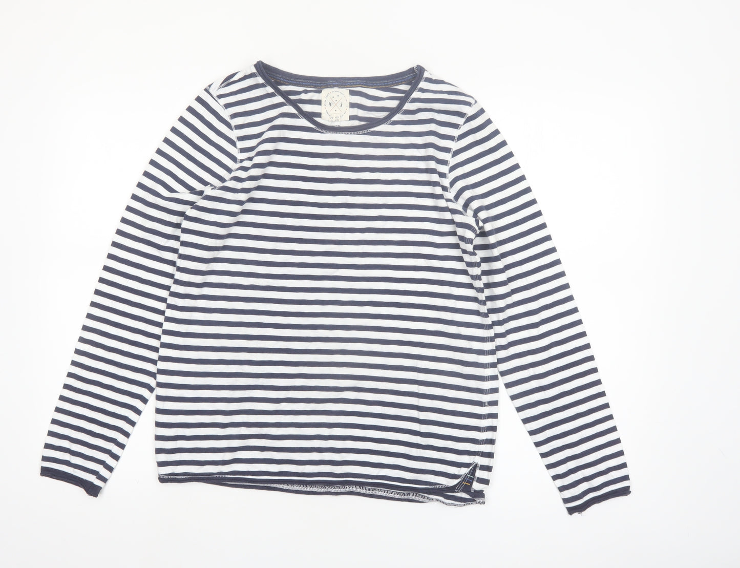 White Stuff Womens Blue Striped Long Sleeve Cotton T-Shirt UK 10