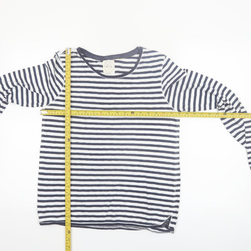 White Stuff Womens Blue Striped Long Sleeve Cotton T-Shirt UK 10