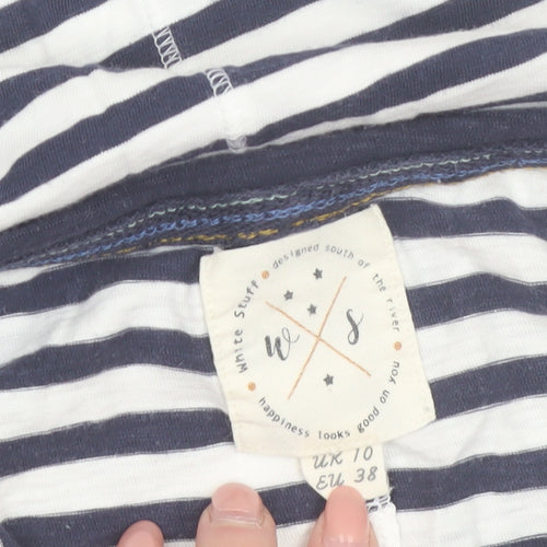 White Stuff Womens Blue Striped Long Sleeve Cotton T-Shirt UK 10