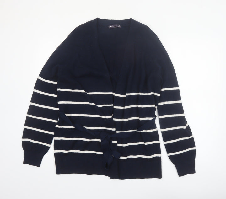 Marks and Spencer Womens Blue Striped Belted Cardigan Size S