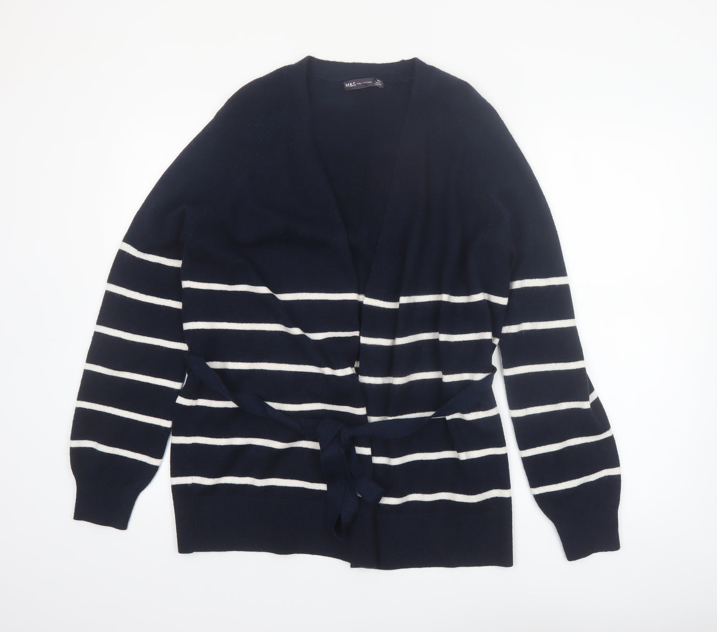 Marks and Spencer Womens Blue Striped Belted Cardigan Size S