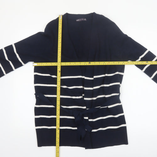 Marks and Spencer Womens Blue Striped Belted Cardigan Size S
