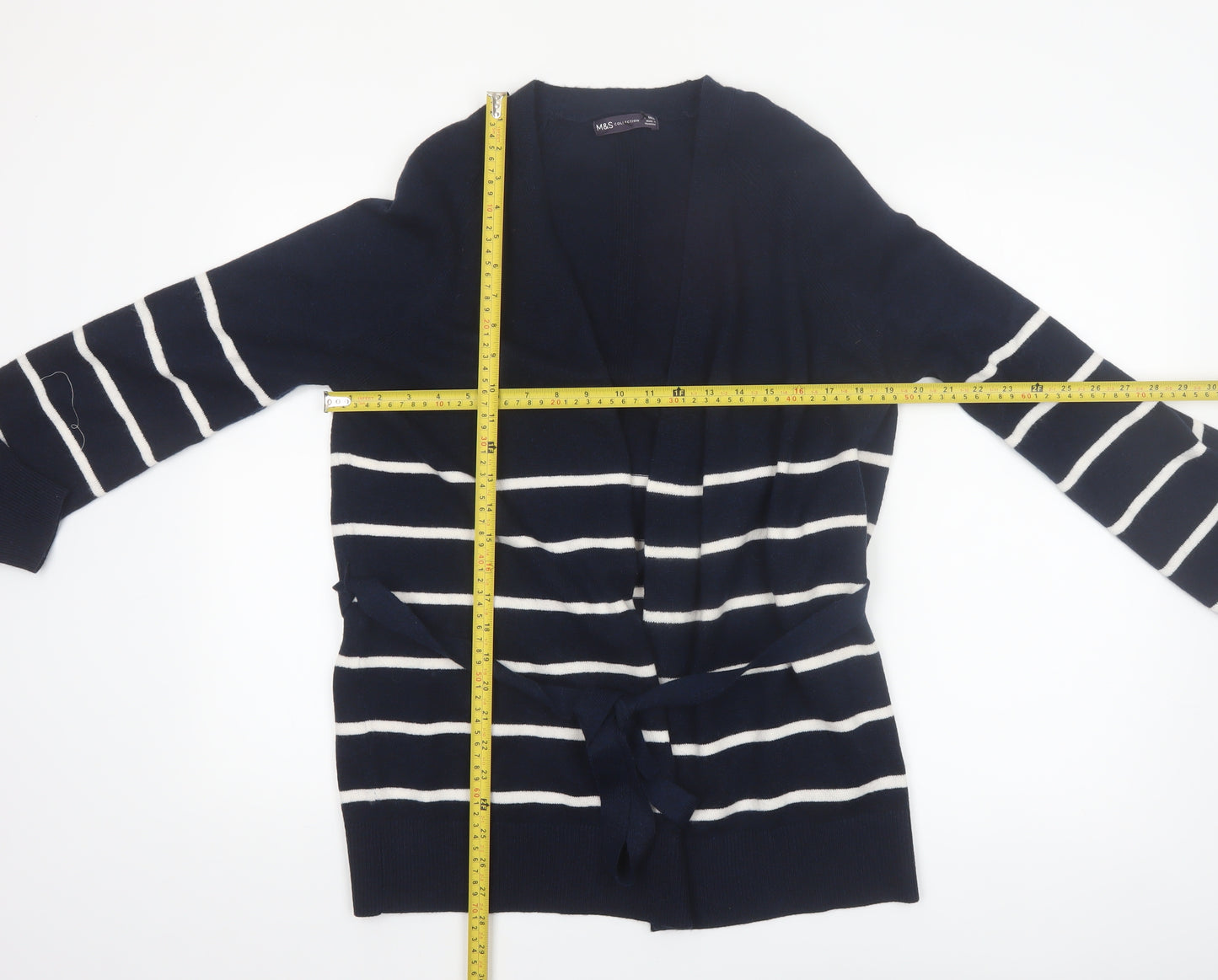 Marks and Spencer Womens Blue Striped Belted Cardigan Size S