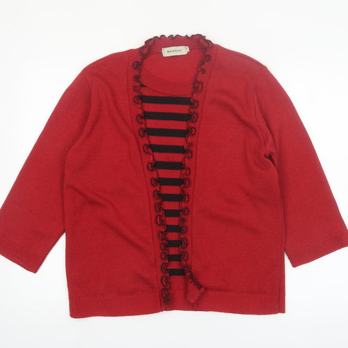 Bassini Womens Red Striped Ruffle Edge Cardigan XL Knit Jumper