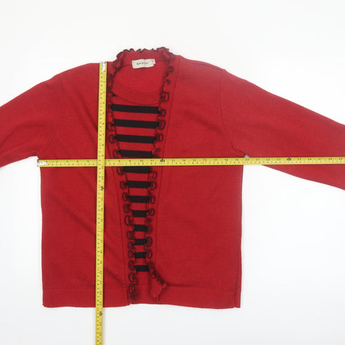 Bassini Womens Red Striped Ruffle Edge Cardigan XL Knit Jumper