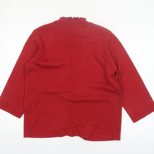 Bassini Womens Red Striped Ruffle Edge Cardigan XL Knit Jumper