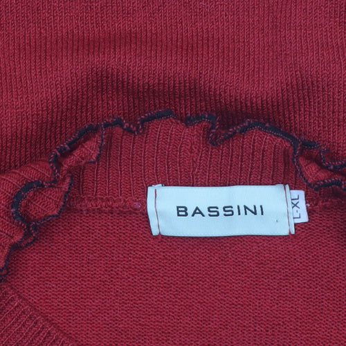 Bassini Womens Red Striped Ruffle Edge Cardigan XL Knit Jumper