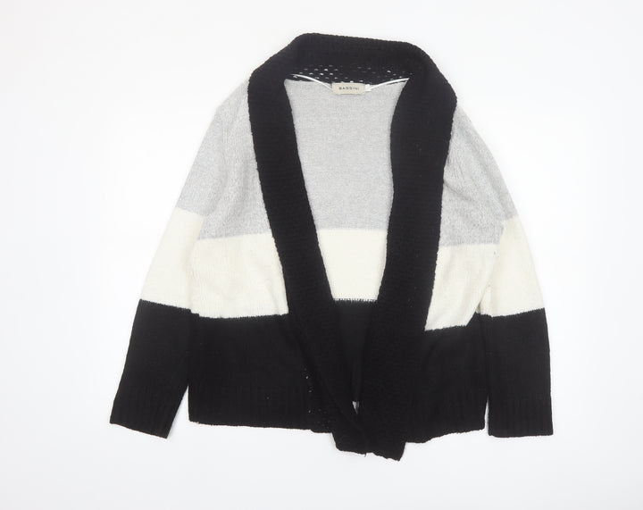 Bassini Womens Black Grey Ivory Striped Knit Cardigan L