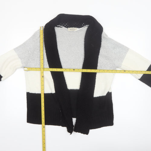 Bassini Womens Black Grey Ivory Striped Knit Cardigan L