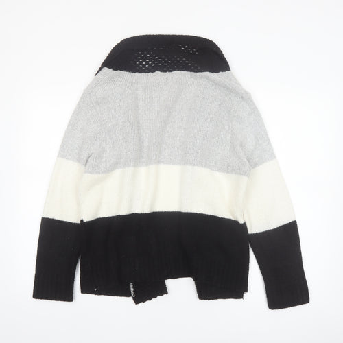 Bassini Womens Black Grey Ivory Striped Knit Cardigan L