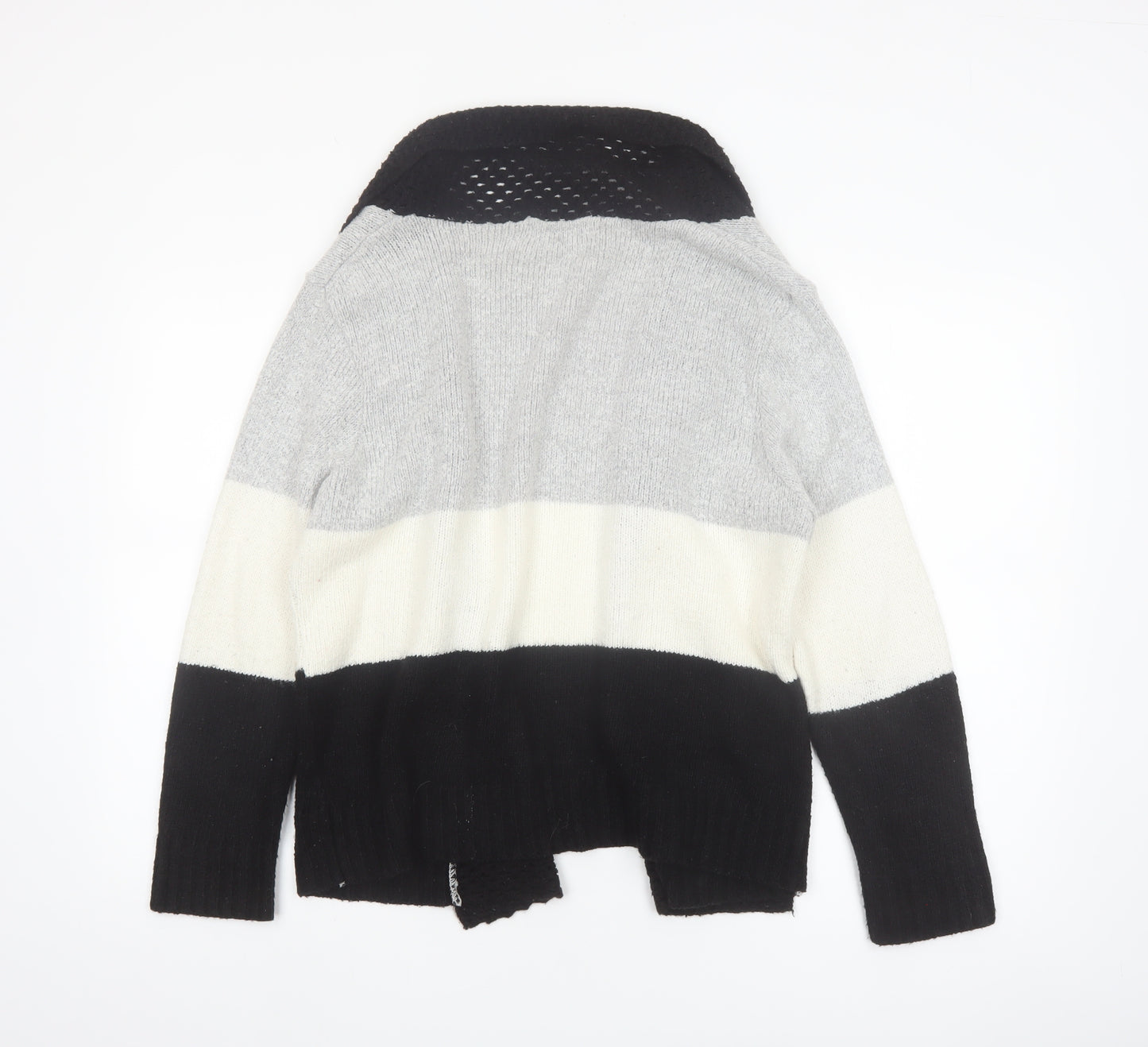 Bassini Womens Black Grey Ivory Striped Knit Cardigan L