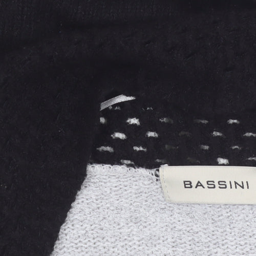 Bassini Womens Black Grey Ivory Striped Knit Cardigan L