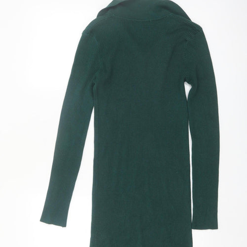 Pink Vanilla Women Green L Rib Knit Collared Bodycon Dress