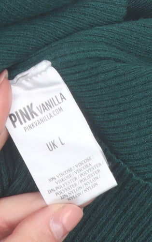 Pink Vanilla Women Green L Rib Knit Collared Bodycon Dress