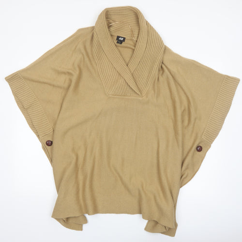 H&M Women Beige Knit Cape Jumper One Size Acrylic Collared