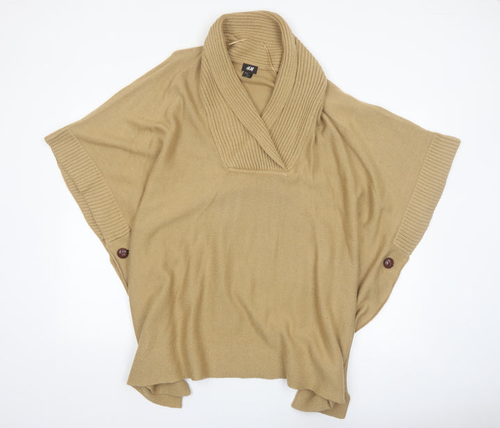 H&M Women Beige Knit Cape Jumper One Size Acrylic Collared