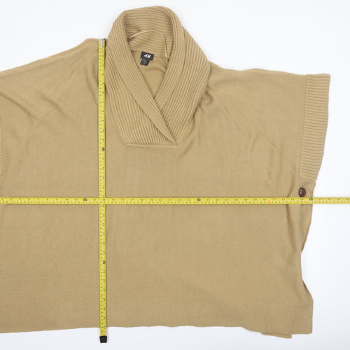 H&M Women Beige Knit Cape Jumper One Size Acrylic Collared