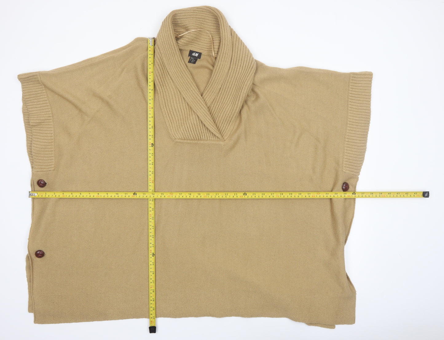 H&M Women Beige Knit Cape Jumper One Size Acrylic Collared
