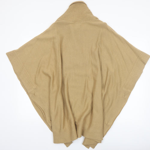 H&M Women Beige Knit Cape Jumper One Size Acrylic Collared