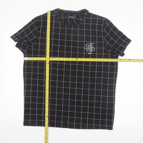 Brave Soul Men's Black Checked Crew Neck T-Shirt Size M