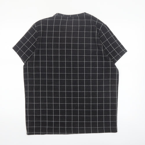 Brave Soul Men's Black Checked Crew Neck T-Shirt Size M