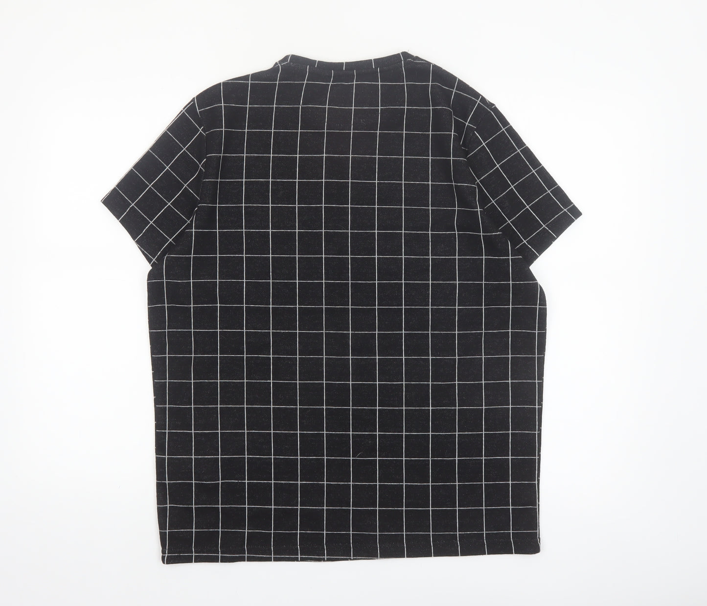 Brave Soul Men's Black Checked Crew Neck T-Shirt Size M