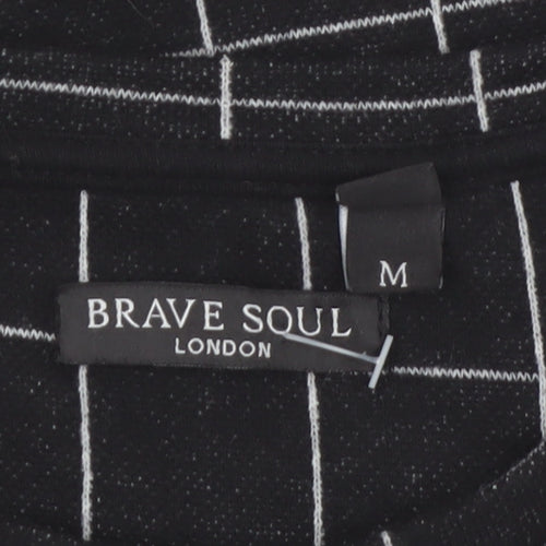 Brave Soul Men's Black Checked Crew Neck T-Shirt Size M