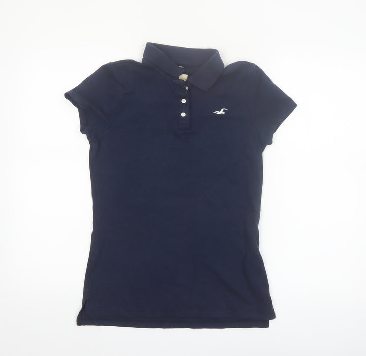 Hollister Women's Blue Polo Shirt M Short Sleeve Stretch Cotton