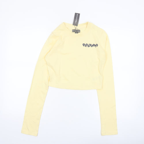 PrettyLittleThing Womens Yellow Cropped Long Sleeve T-Shirt UK 10