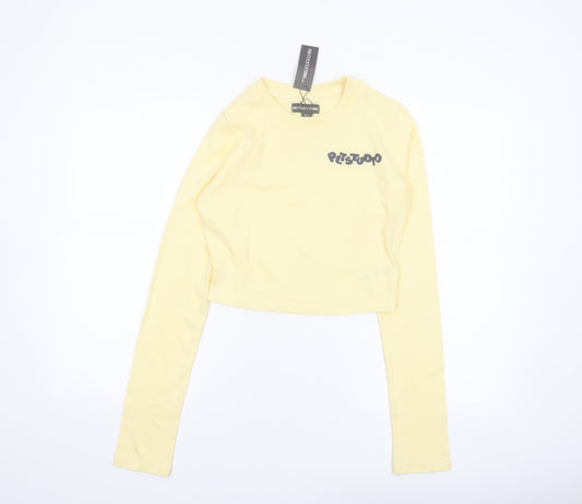 PrettyLittleThing Womens Yellow Cropped Long Sleeve T-Shirt UK 10