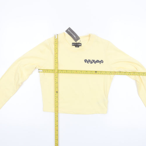 PrettyLittleThing Womens Yellow Cropped Long Sleeve T-Shirt UK 10