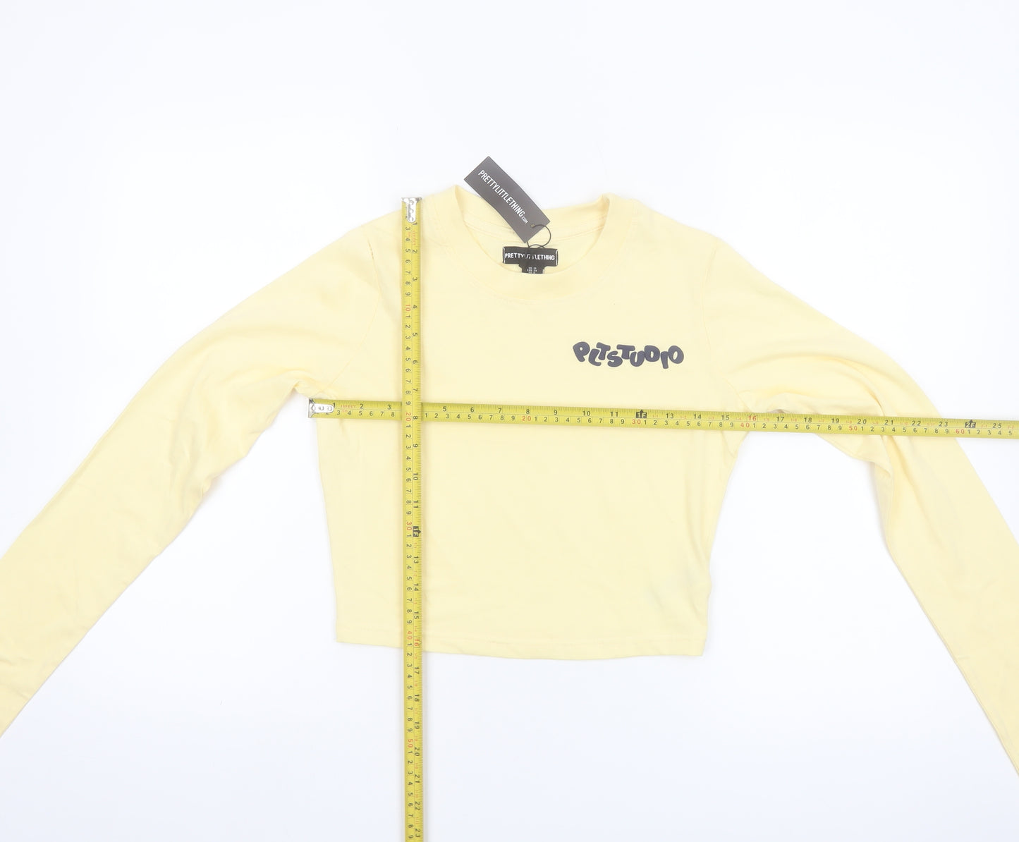 PrettyLittleThing Womens Yellow Cropped Long Sleeve T-Shirt UK 10