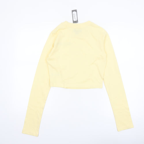 PrettyLittleThing Womens Yellow Cropped Long Sleeve T-Shirt UK 10