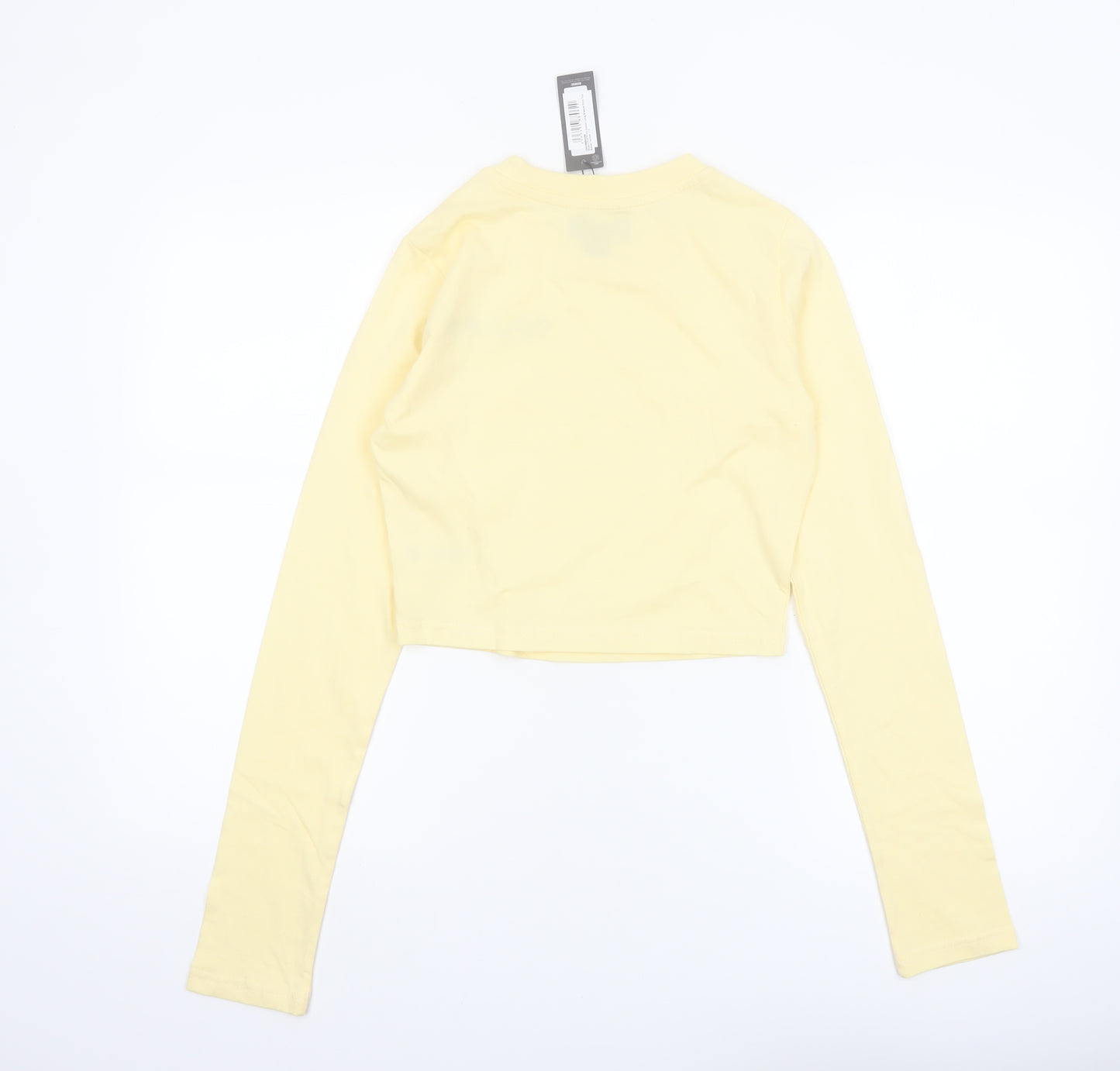 PrettyLittleThing Womens Yellow Cropped Long Sleeve T-Shirt UK 10