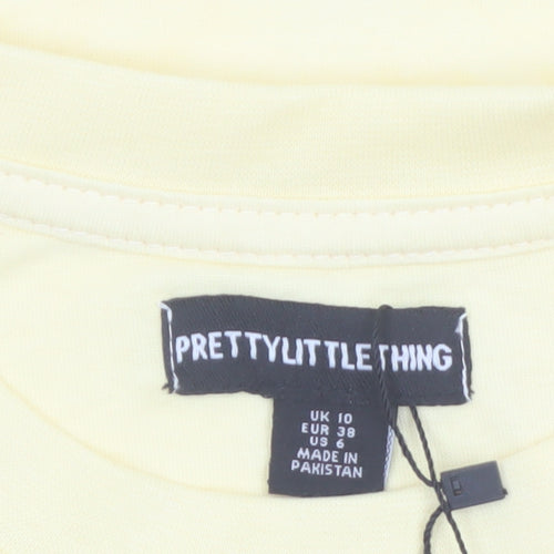 PrettyLittleThing Womens Yellow Cropped Long Sleeve T-Shirt UK 10