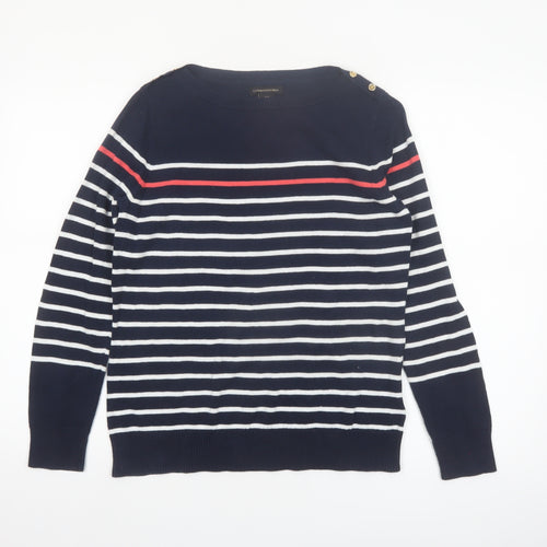 Catherine Malandrino Women's Blue Striped Cotton Boat Neck Jumper M