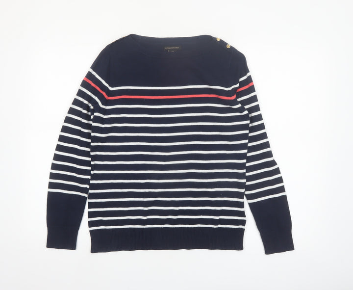 Catherine Malandrino Women's Blue Striped Cotton Boat Neck Jumper M