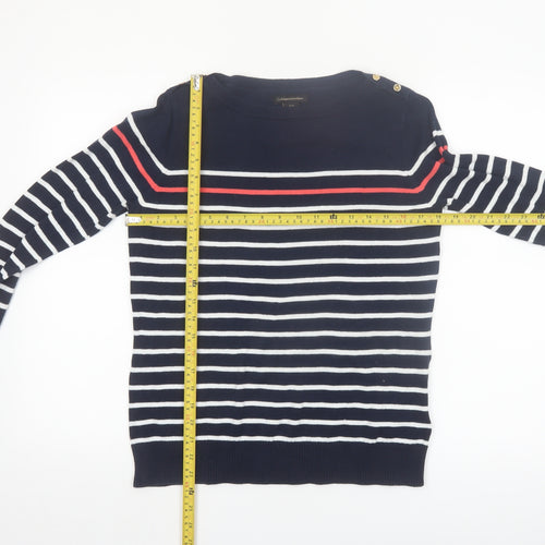 Catherine Malandrino Women's Blue Striped Cotton Boat Neck Jumper M