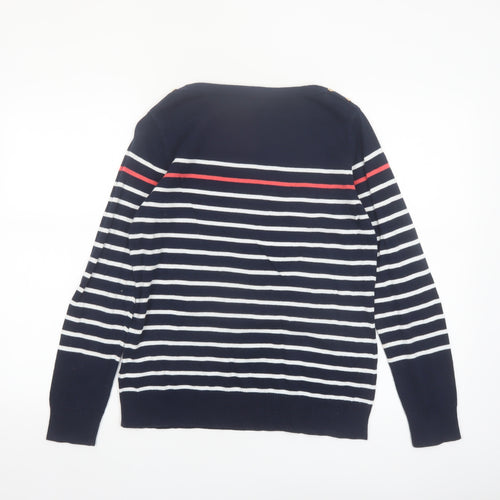 Catherine Malandrino Women's Blue Striped Cotton Boat Neck Jumper M