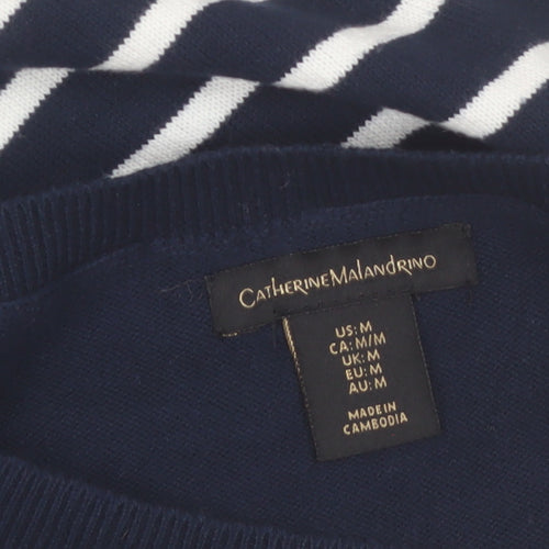 Catherine Malandrino Women's Blue Striped Cotton Boat Neck Jumper M