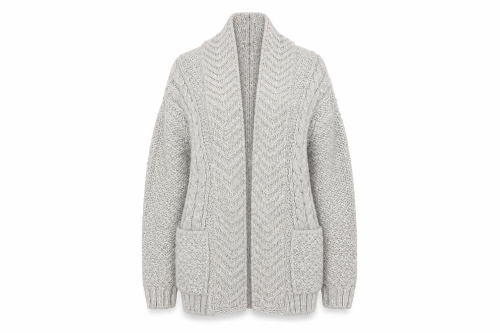 Front view of Marks & Spencer Women’s Grey Chunky Knit Open Front Cardigan, size UK 8
