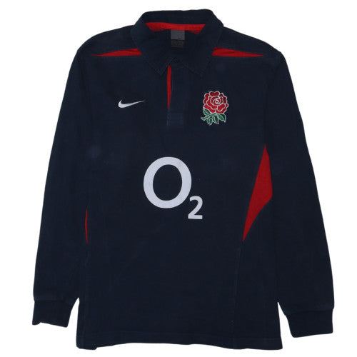 Nike England Rugby O2 Navy Long Sleeve Polo XL Men's Team Top